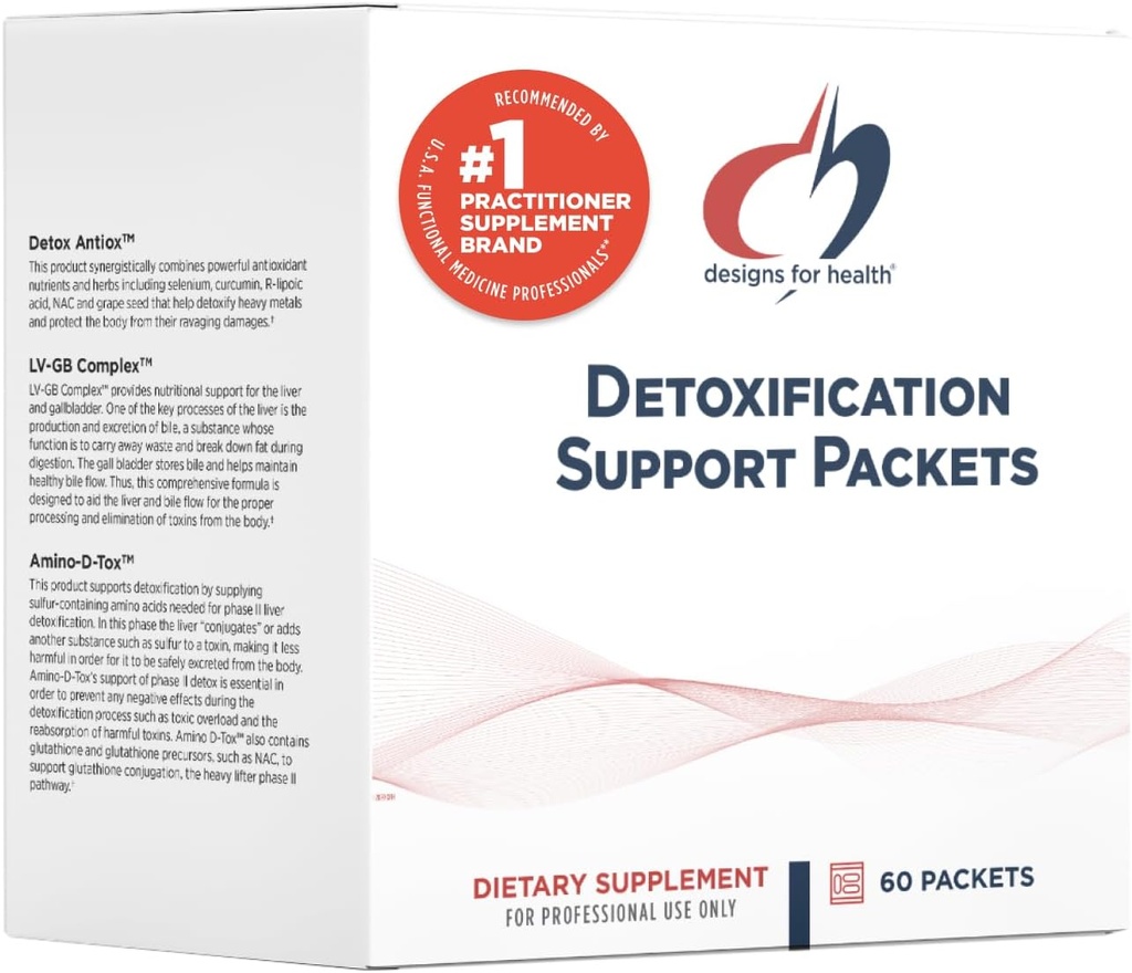 Designs for Health Detoxification Support Packets - 3-Part Easy Full Body Detox, Liver Cleanse Support Kit - Detoxify with Nutrients, Calcium D-Glucarate, Milk Thistle + More (60 Packets)