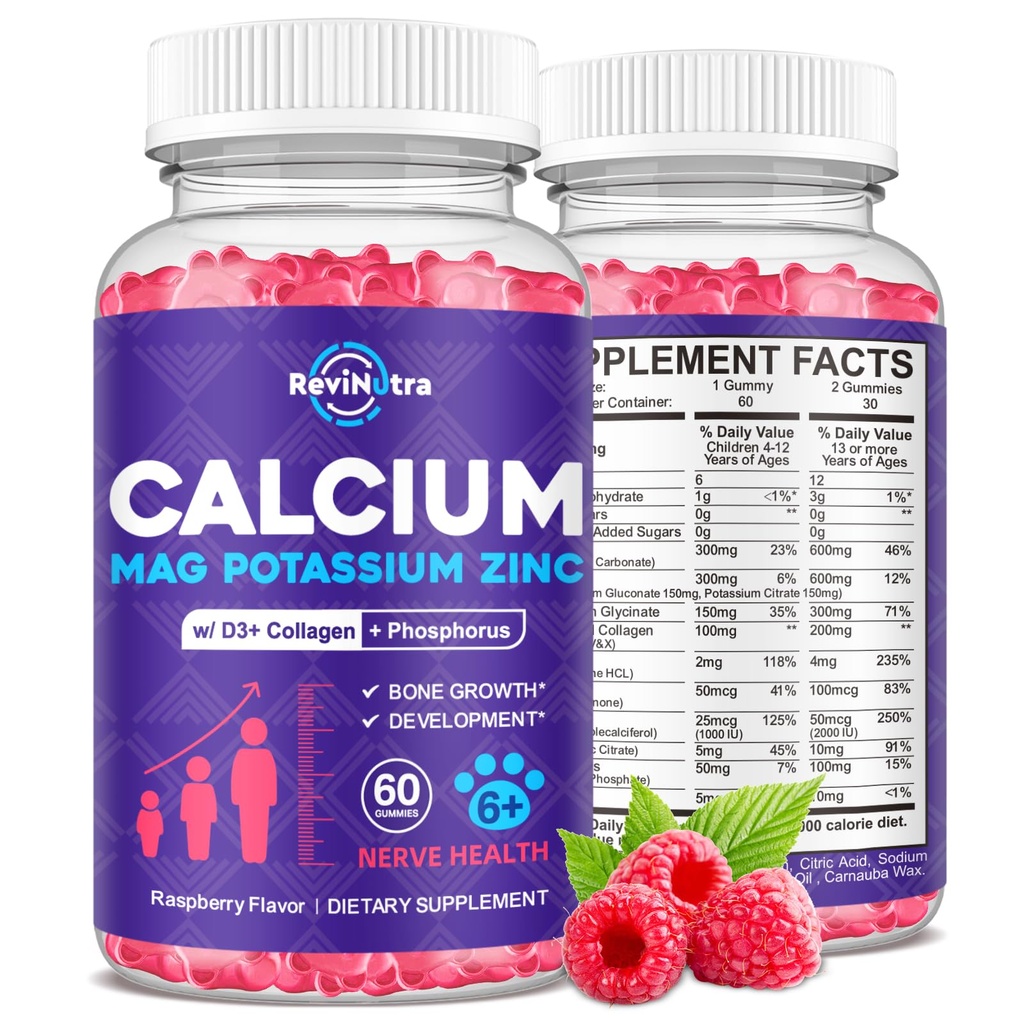 Çocuklar ve Yetişkinler için lobi Pyum Magnezyum Gummies, Hydrolyzed Collagen, çinko, Phosphorus, Multivitamin for Sleep, Bone Strength, Focus Support, Sugar Free,Raspberry 60 Gummies