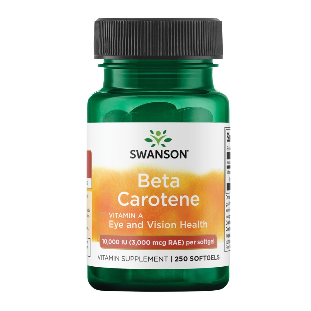 Swanson Beta-Carotene - Vitamin A Supplement Proting Immune Health, Eye & Skin Health - Natural Wellness Formula - (250 Softgels, 3000mcg each)