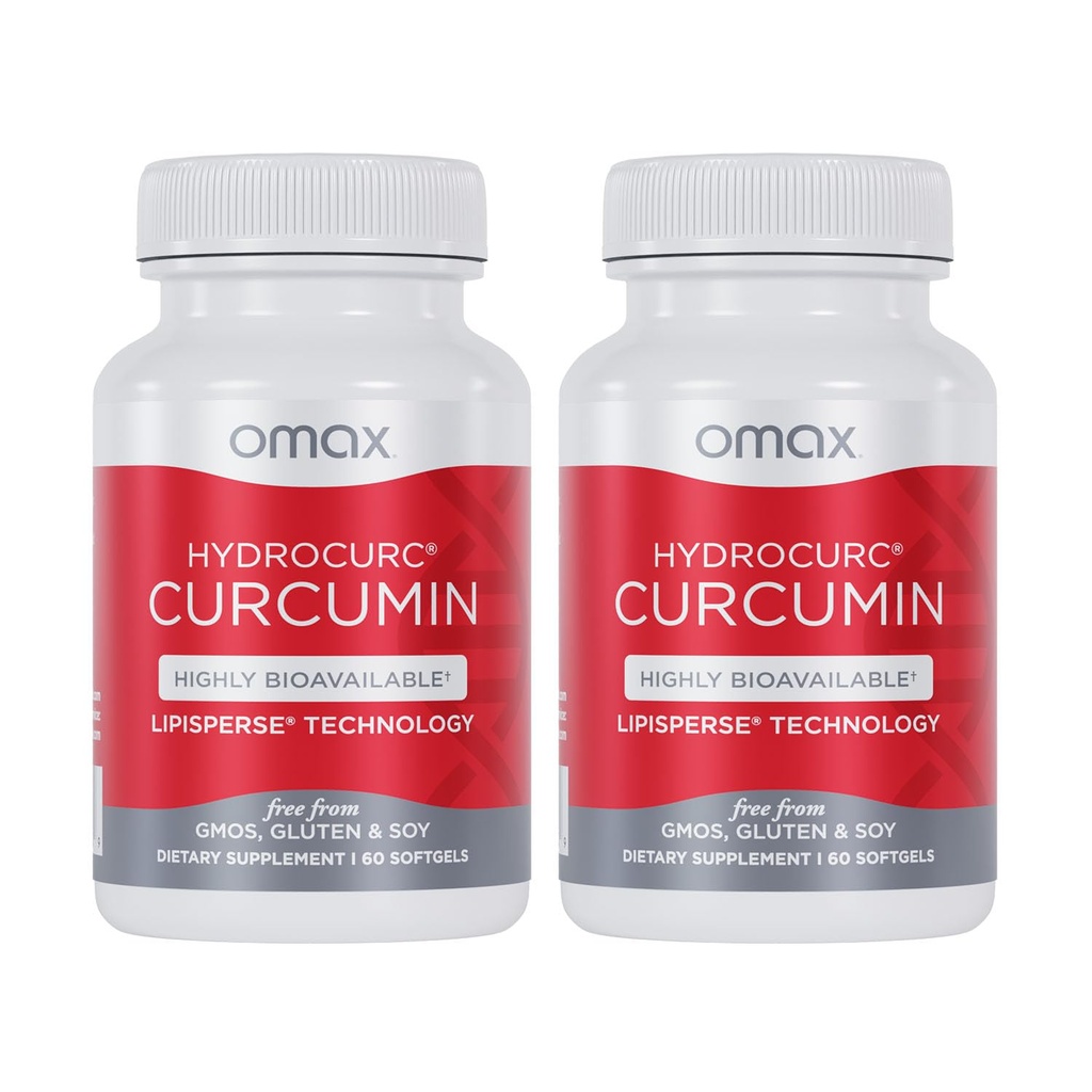 Omax3 2 Pack- HydroCurc Turmeric Curcumin Softgels, Highly Bio available MCT Oil Nanopartikül for Potency & Abxia, Joint Health, 120 Softgels