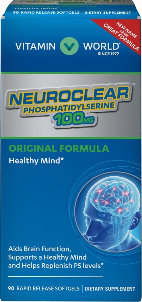 World NeuroClearTM Phosphatidylserine 100 mg. 90 Softgels, PS Levels, Brain Support, mental Focus, Hızlı-Release, Gluten Free