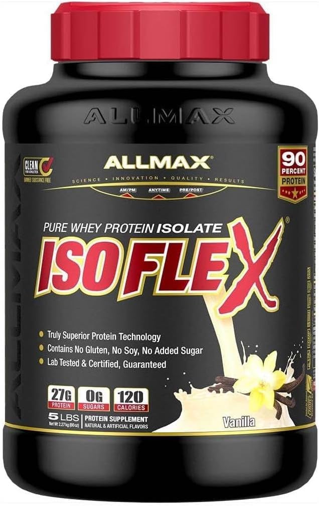 ALLMAX ISOFLEX Whey proteini, Vanilla - 2 lb - 27 Protein Per Scoop - Zero Fat & Sugar - 99 Lactose Free - Gluten Free & Soy Free - Approx. 30 Hizmetler