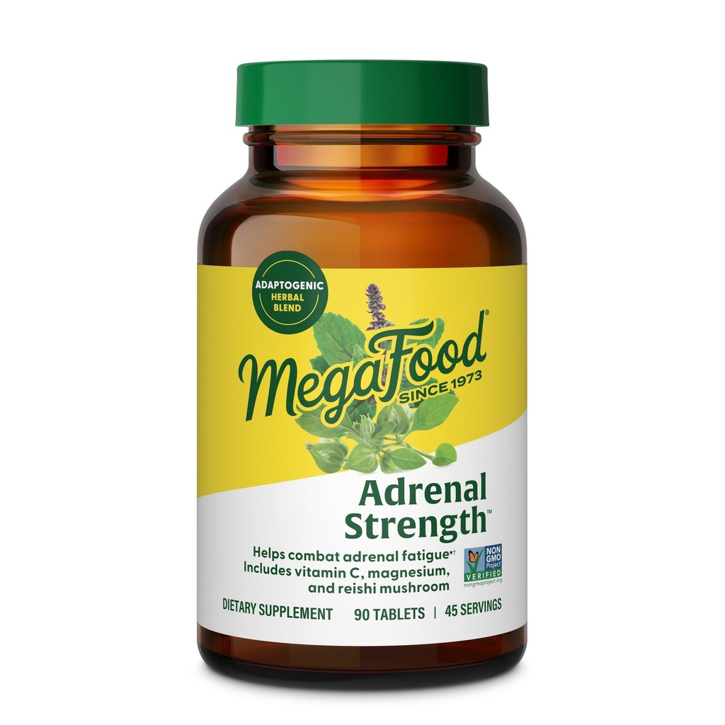 MegaFood Adrenal Strength - Συμπληρώματα υποστήριξης Adrenal με Ashwagandha, βιταμίνη C, Μαγνήσιο Γλυκινικό, Άγιος Βασίλειος, Astragalus - Μειώνει τα επίπεδα κορτιζόλης - χορτοφαγικά - 90 δισκία (45 μερίδες)
