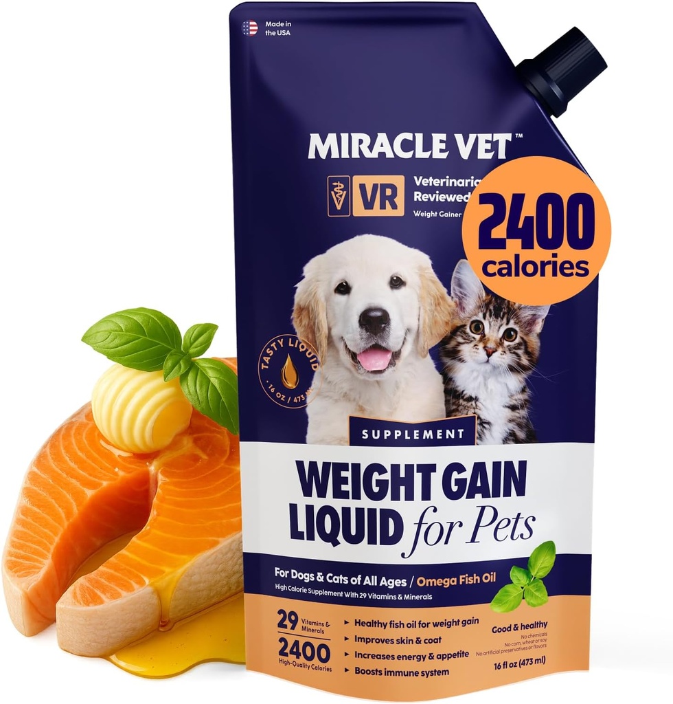 Miracle Vet High-Calory Weight Gainer για σκύλους & γάτες - Πολυβιταμινικό συμπλήρωμα διατροφής Gel, Ωμέγα ιχθυέλαιο, ασβέστιο - κουταλάκι, Senior, προγεννητική γάτα & βιταμίνες σκύλου, συμπληρώματα για την αύξηση βάρους