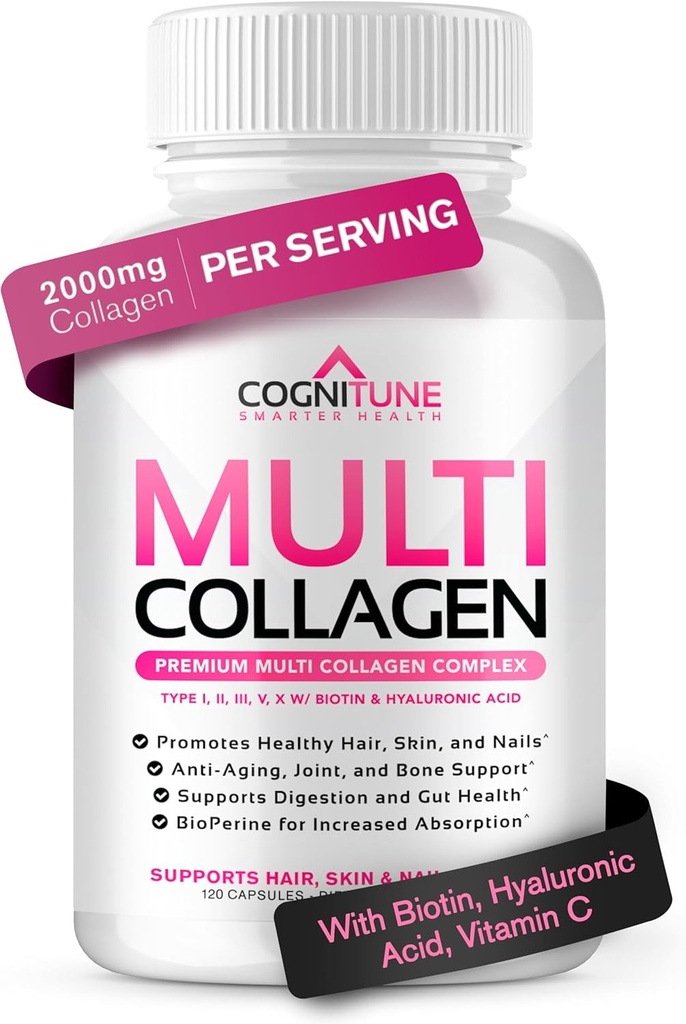 Hyaluronic Acid, Vitamin C ve Biotin, Collagen protein Supplement with Tip I, II, III, V, X Nail for Health Hair, Skin, Nails and Commons, 120 Capsules