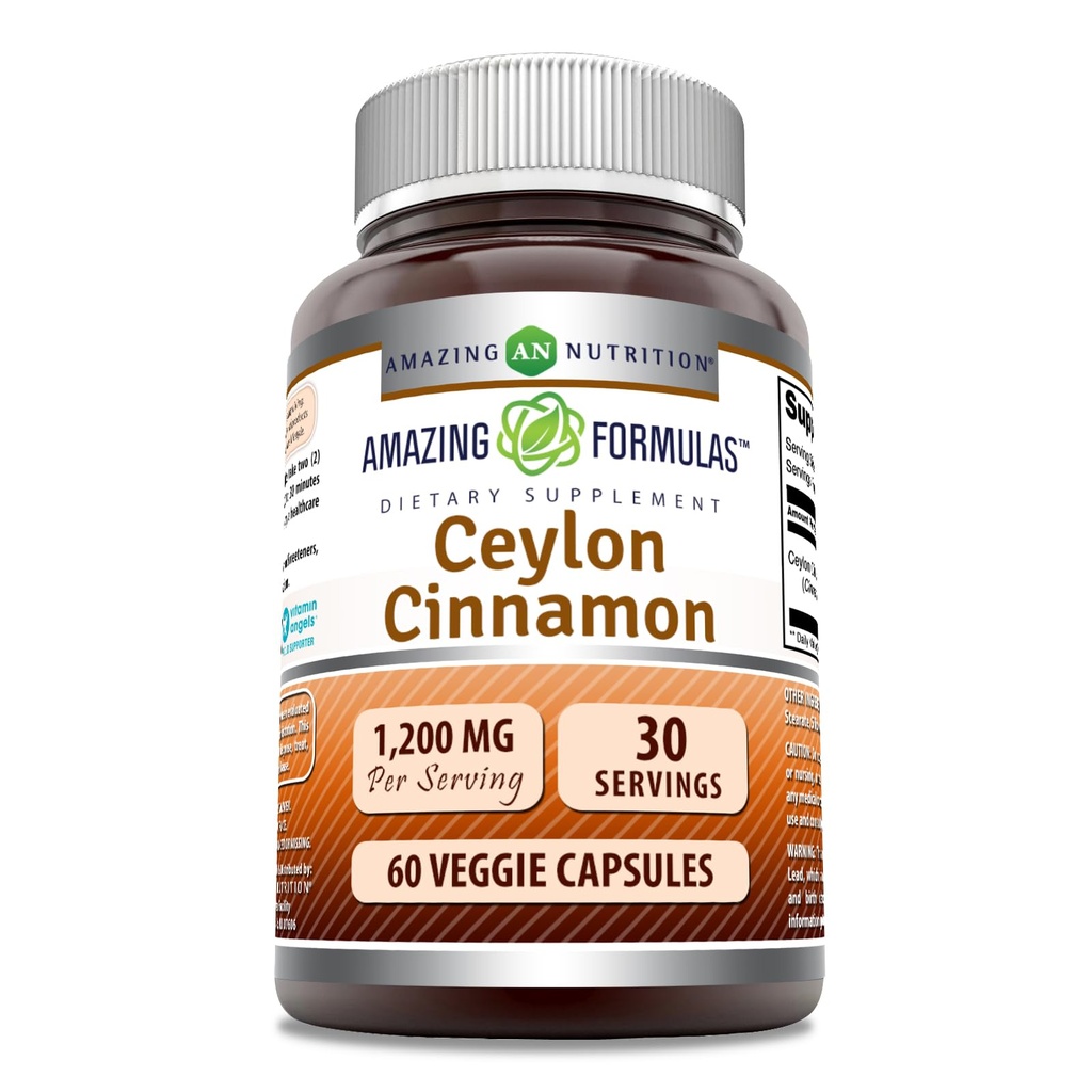 Amazing Formulas Ceylon Cinnamon 1200 Mg Per Serving | 60 Veggie Capsules Supplement | Non-GMO | Gluten Free | Made in USA