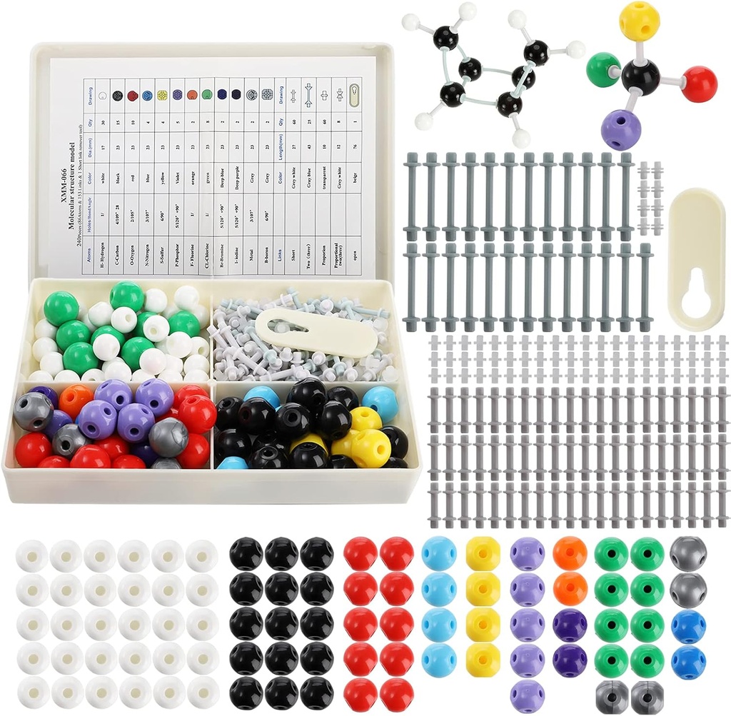 YODEM 240 Adet Moleküler Model Kit, Organik ve Inorganik Kimya Moleküler Yapı Modeli, 86 Atom ve 153 Link ve 1 Kısa Link Kaldırıcı Tool