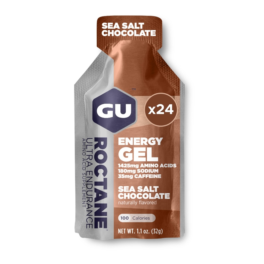 GU Energy Roctane Ultra Endurance Energy Gel, Vegan, χωρίς γλουτένη, Kosher, και Dairy-free On-The-Go Sports Διατροφή για τρέξιμο, ποδηλασία, πεζοπορία ή σκι, Σοκολάτα θαλασσινού αλατιού, 24-Count