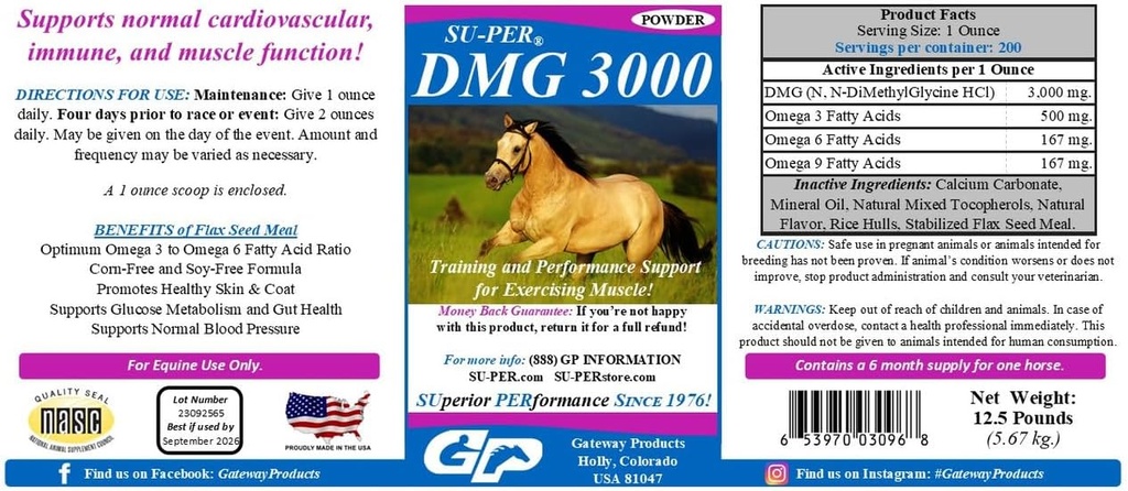 SU-PER DMG 3000 At Supplement - Eğitim ve Performans Destek Toz - Normal Kartiovasküler Immune & Muscle Function - 12.5 Pounds, 6 Ay Supply