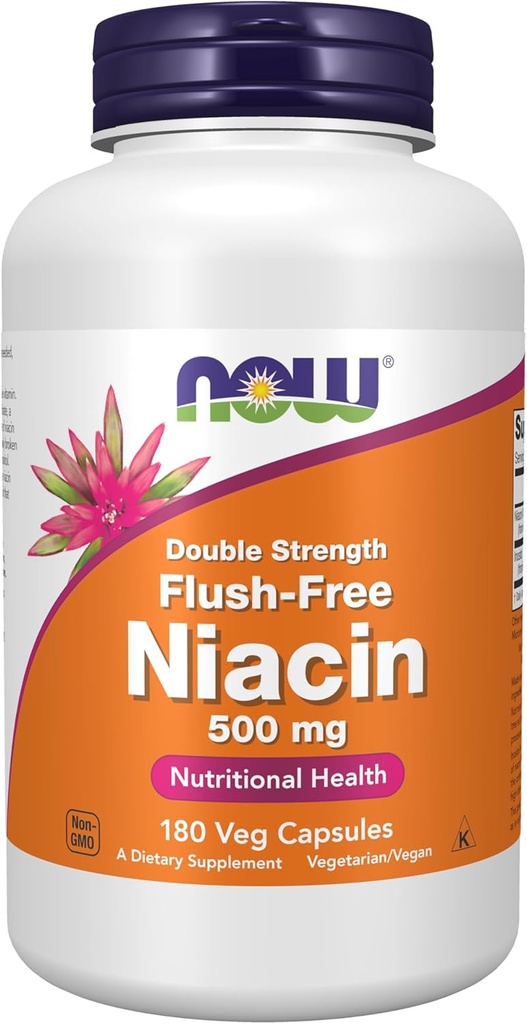 Şimdi Gıdalar Tamamlıyor, Niacin (Vitamin B-3) 500 mg, Flush-Free, Double Strength, Beslenme Sağlığı, 180 Veg Capsules