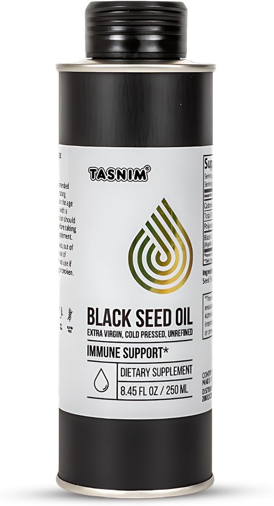 100% Ethiopian BlackSeed Oil 8.45 Oz - Cold Pressed Black Seed Oil for Immune Support, High Potency 5.7% - 21% Thymoquinone Skin, Hair & Overll Health - Unrefined Black Cumin Seed Oil - Gluten Free