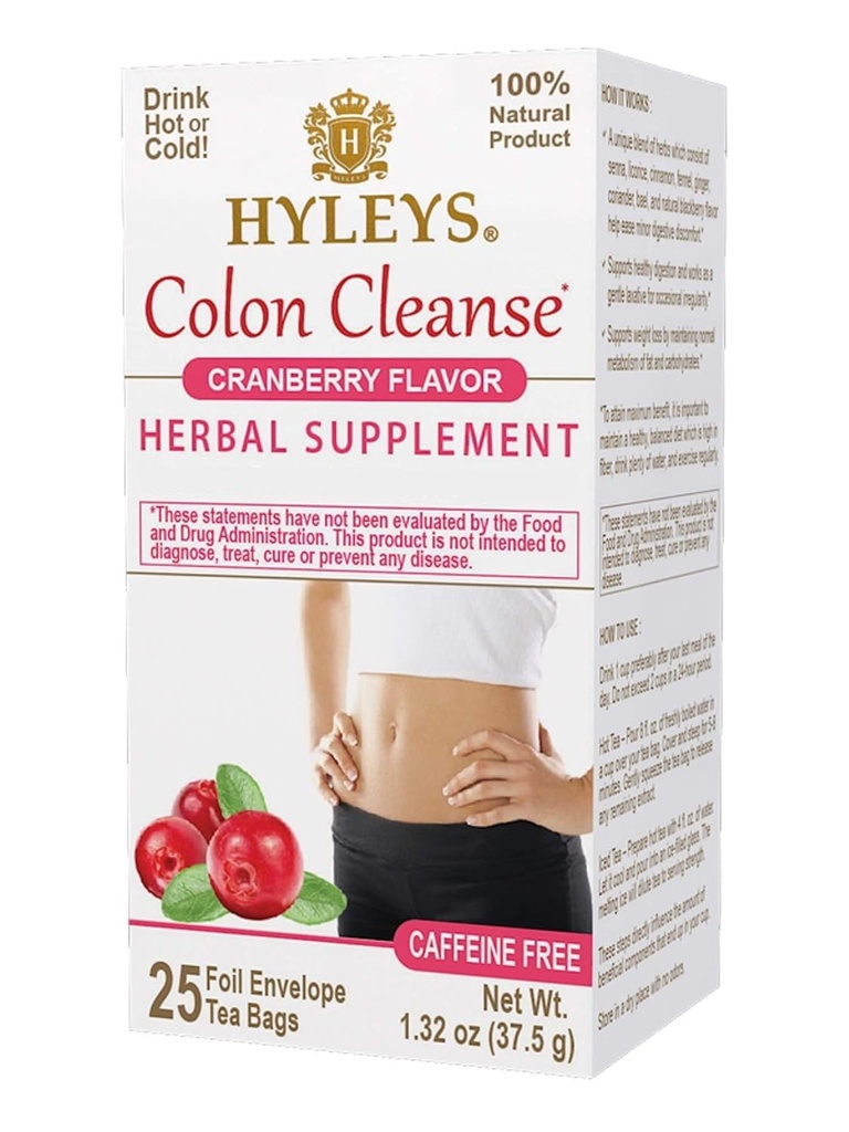 Hyleys Colon Cleanse Tea Cranberry Flavor - 25 Tea Bag (12 Pack - 300 Tea Bag Total)