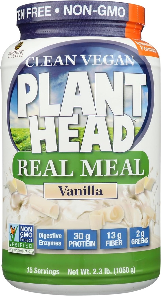 Plant Head Real Meal Organic Plant Based Protein Toz, Vanilla - Vegan, Low Net Carbs, Non Dairy, Gluten Free, Lactose Free, No Sugar, 2.3 Pound