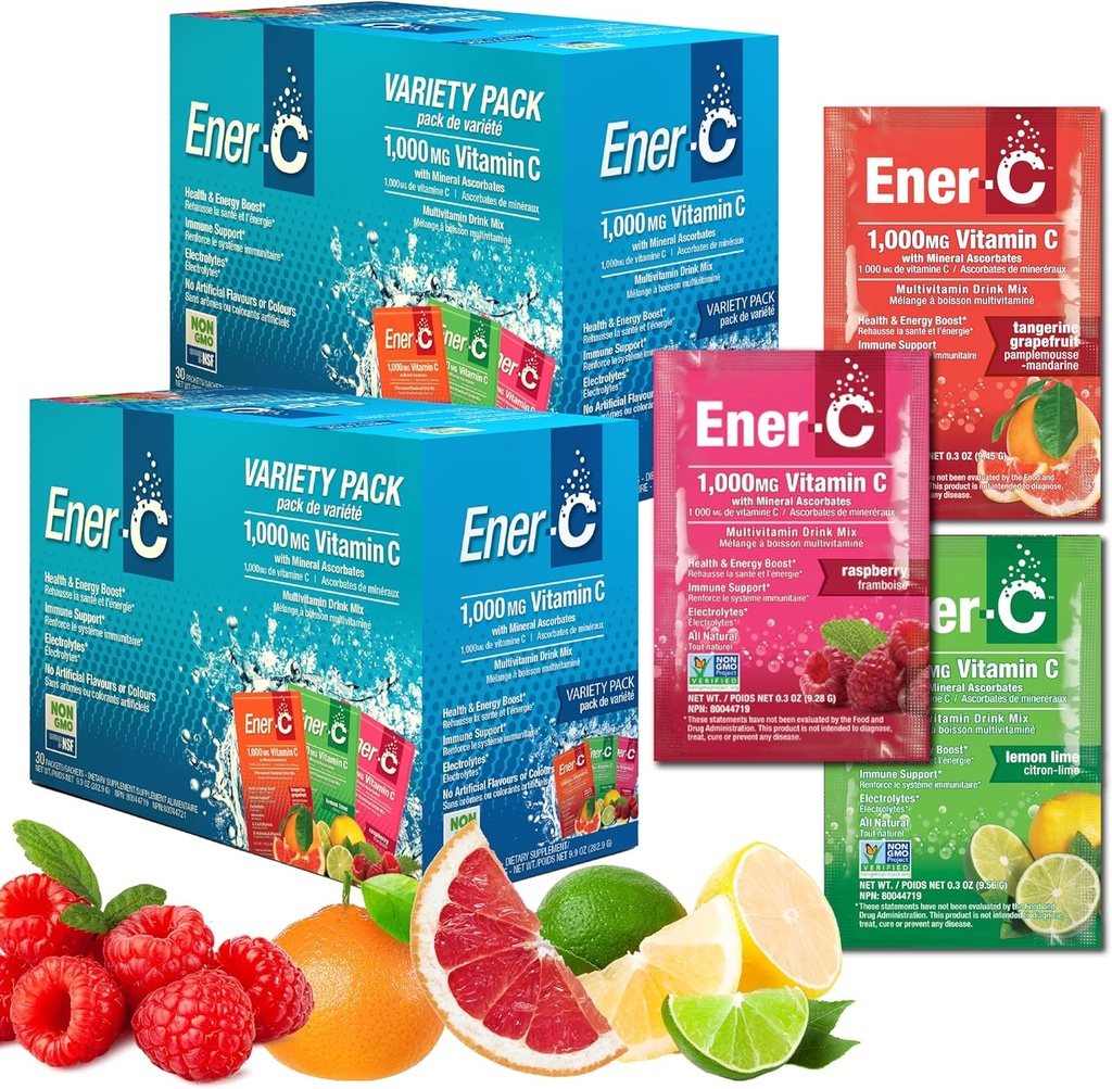 Ener-C Multivitamin İç Mix - Su için Vitamin Paketleri, Elektrolytes Toz Paketleri, Vitamin İç Mix, Hydration Liquid Mix, Immune ATM for Yetişkinler, Sağlıklı Enerji - Çeşitli Paket, 60 Kont