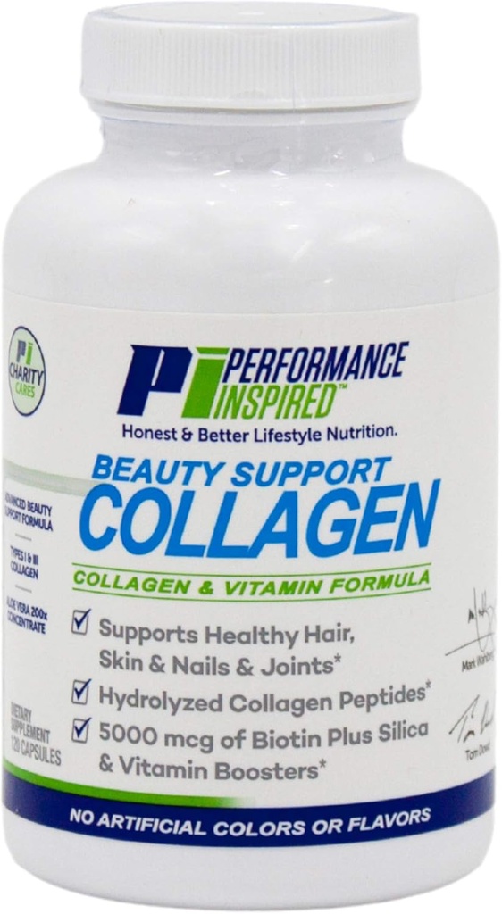Performans Inspired Nutrition Collagen Capsules – Ortak, Skin, Nails & Beauty Support – 5000mcg Biotin, Silica, Aloe Vera & Collagen, – 120 Kont