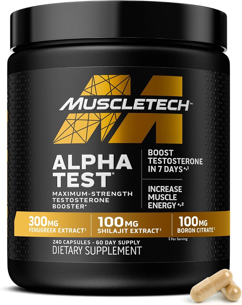 MuscleTech Testosterone Booster for Men, AlphaTest - T-Boost Mens Supplement with Tribulus Terrestris & Boron - Καθημερινή ανδρικό γυμναστήριο συμπληρώματα προπόνησης για την ανάπτυξη των μυών, Stamina & Energy - 240 χάπια
