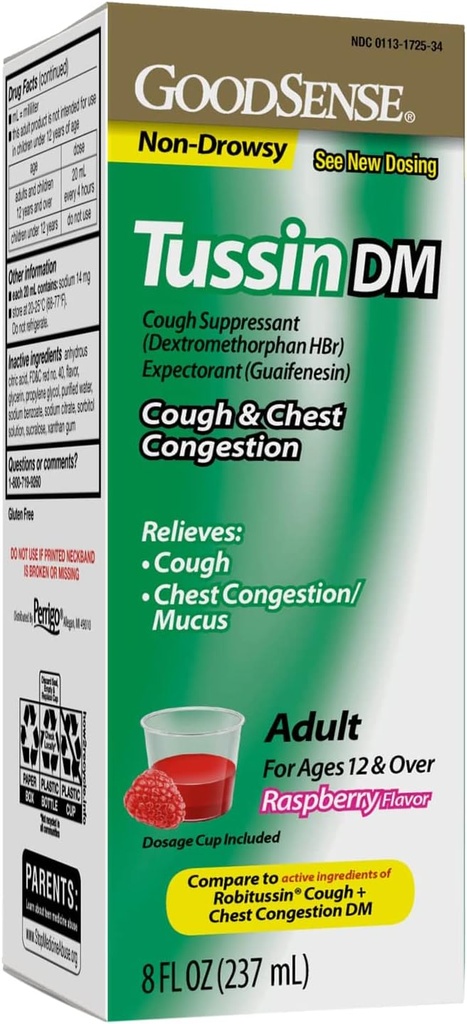GoodSense Tussin Syrup Βήχας DM, Βατόμουρο Γεύση, Αποτελεσματική ανακούφιση για το βήχα και το στήθος Συμφόρηση, Thins Mucus, 8 Fl Oz