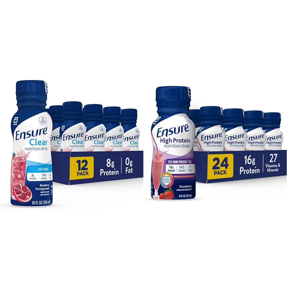 Sıvı Clear Beslenme İçgörü, 0g yağ, 8g protein, Blueberry Pomegranate, 10 Fl Oz ( 12 paketi), Şişe, glutensiz ve Yüksek Protein Strawberry Beslenme Shake, 24 Pack