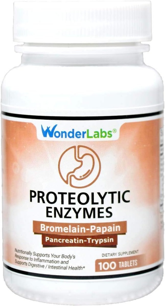 Wonder Laboratories Proteolytic Enzymes | Bromelain Papain Pancreatin Trypsin 550 mg Total with Standardized Amyla, Lipase, and Protease, 100 Tablets