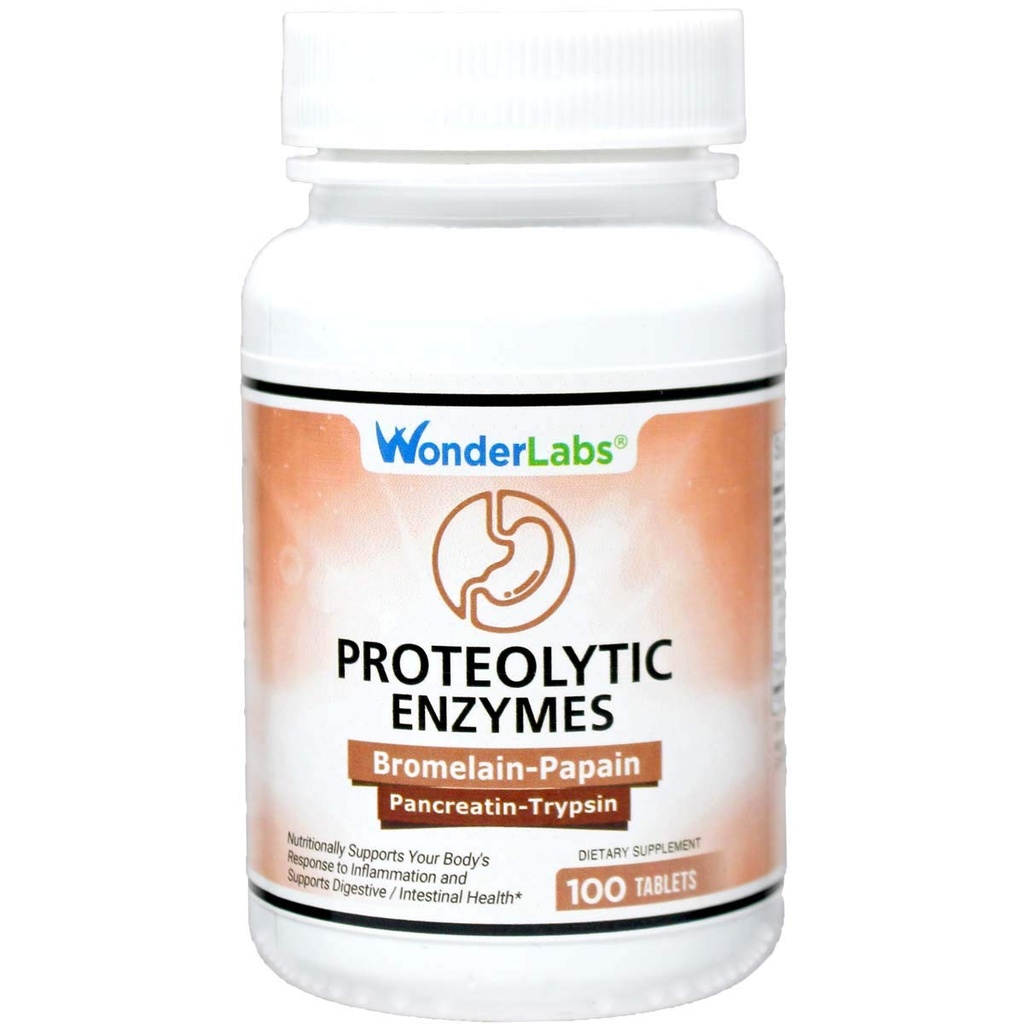 Wonder Laboratories Proteolytic Enzymes | Bromelain Papain Pancreatin Trypsin 550 mg Total with Standardized Amyla, Lipase, and Protease, 100 Tablets