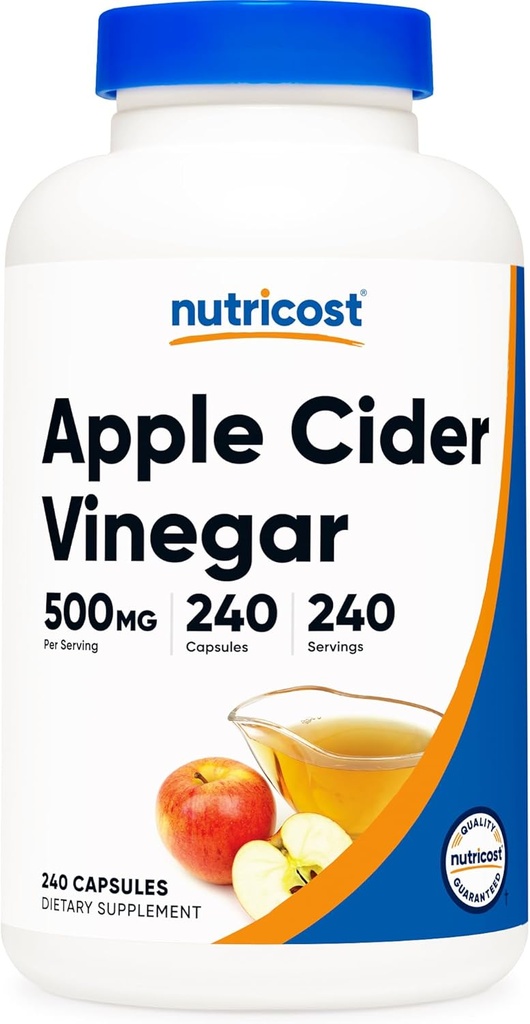 Nutricost Apple Cider Vinegar Capsules 500 mg, 240 Vegetarian Capsules - Natural, Vegetarian, GMP, Non-GMO ve Gluten Free