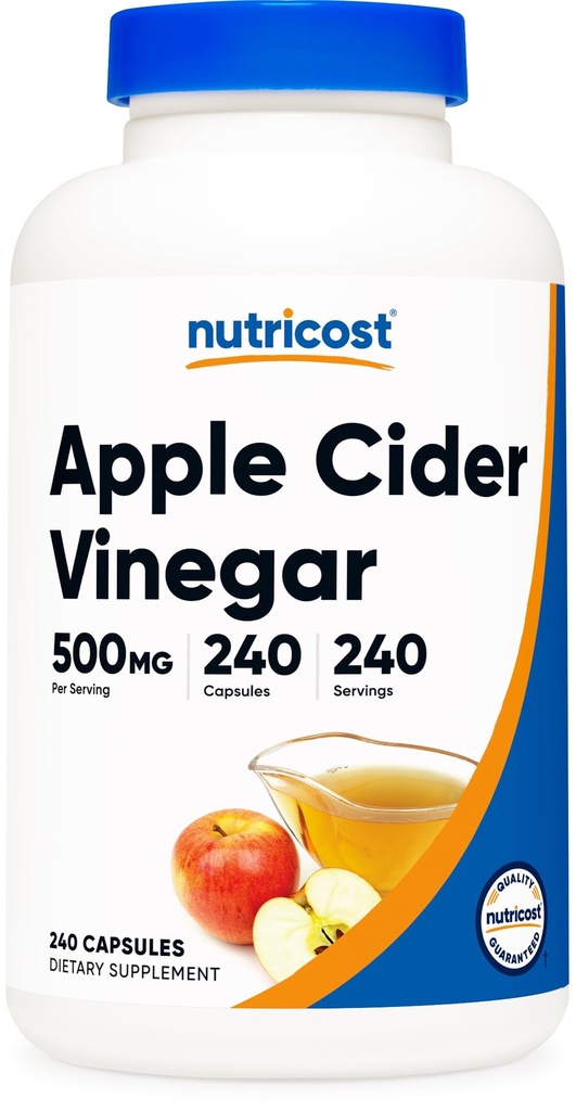 Nutricost Apple Cider Vinegar Capsules 500 mg, 240 Vegetarian Capsules - Natural, Vegetarian, GMP, Non-GMO ve Gluten Free