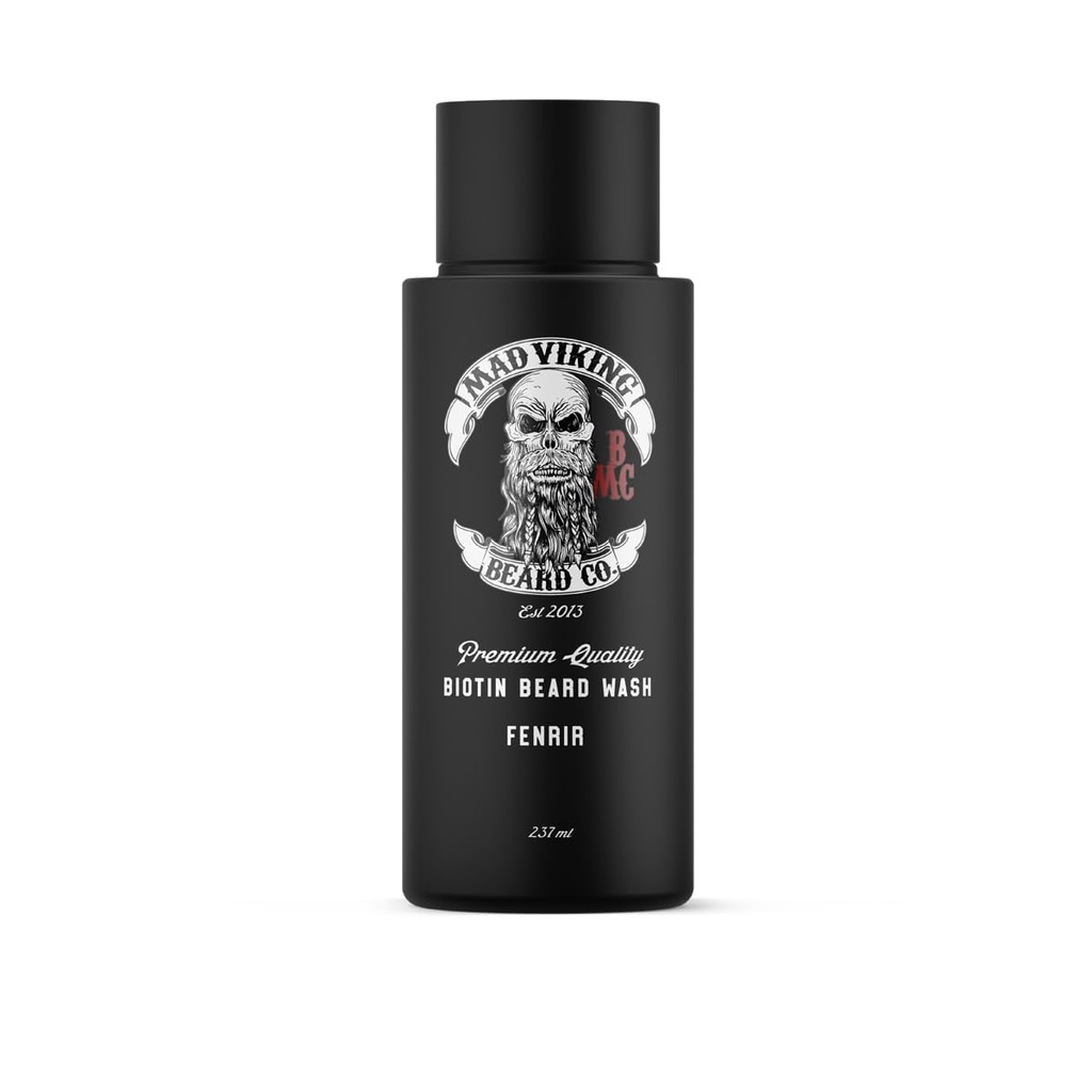 Mad Viking Fenrir Biotin Beard Wash - Ενυδατική Καθαριότητα - Καλλιέργεια Υγιούς Γήινης - Κατασκευάζεται με Premium Συστατικά για την καταπολέμηση Itch & Dandruff - Bourbon, Neroli, Rum & Καπνού Αρωγή, Κατασκευάζεται στις ΗΠΑ - 8oz