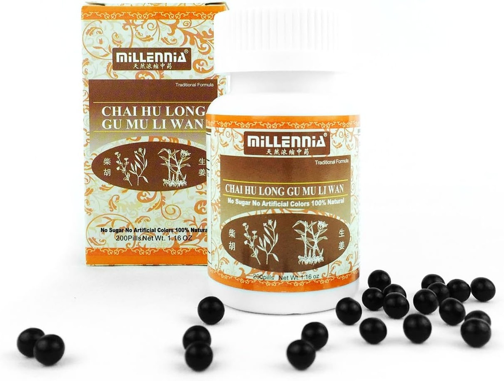 Millennia Herbal Supplement - Chai Hu Long Gu Mu Li Wan - 12 Şişe Paketi (200 Pills/Bottle)