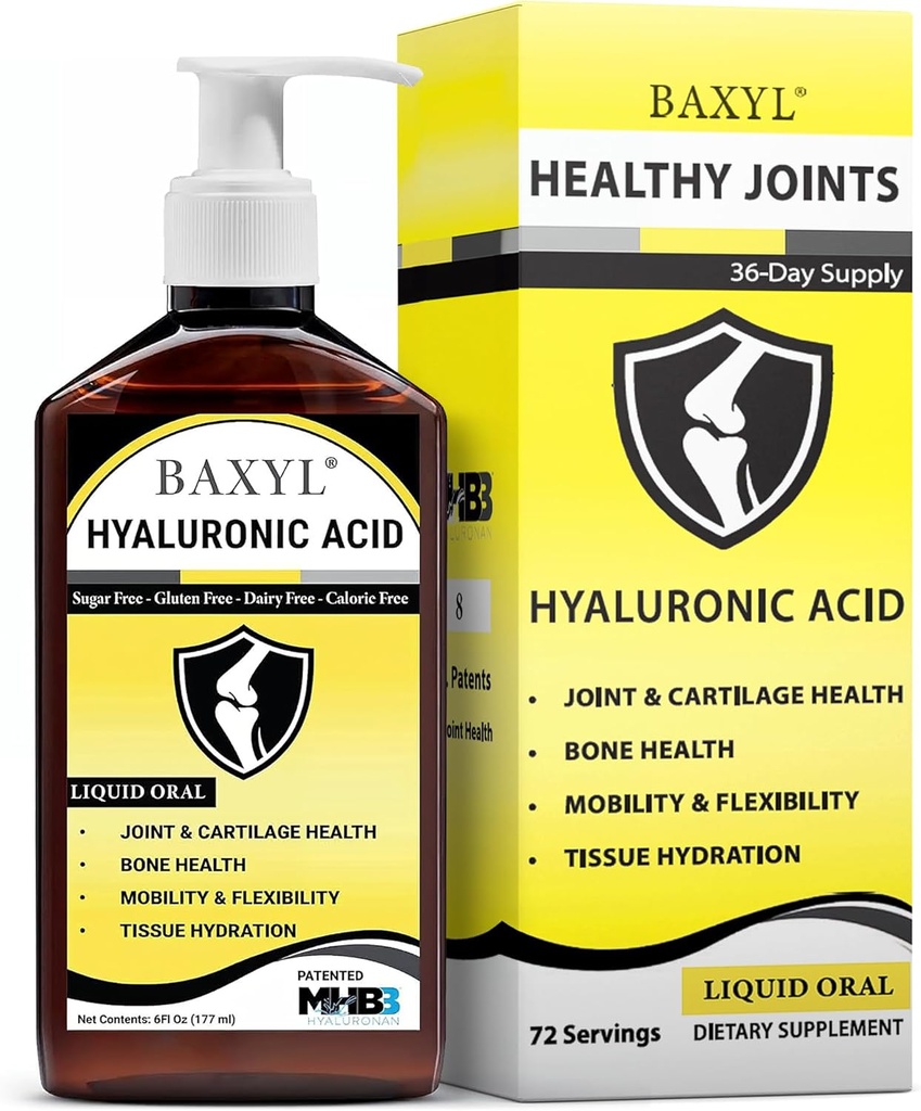 BAXYL® - Liquid Hyaluronic Acid for Joint Relief Supplement (Vegan, Gluten-Free, Non-GMO, Patented Oral MHB3) | 6 Oz, 36 Day Supply