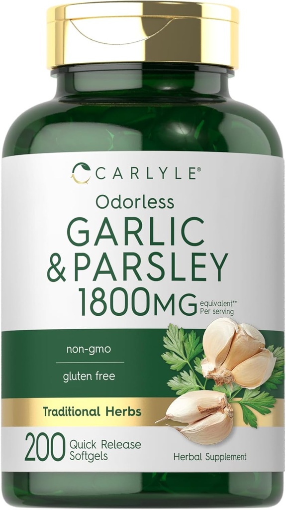 Carlyle Odorless Garlic & Parsley 1800mg | 200 Softgels | Non-GMO, Gluten Free Supplement Supplement