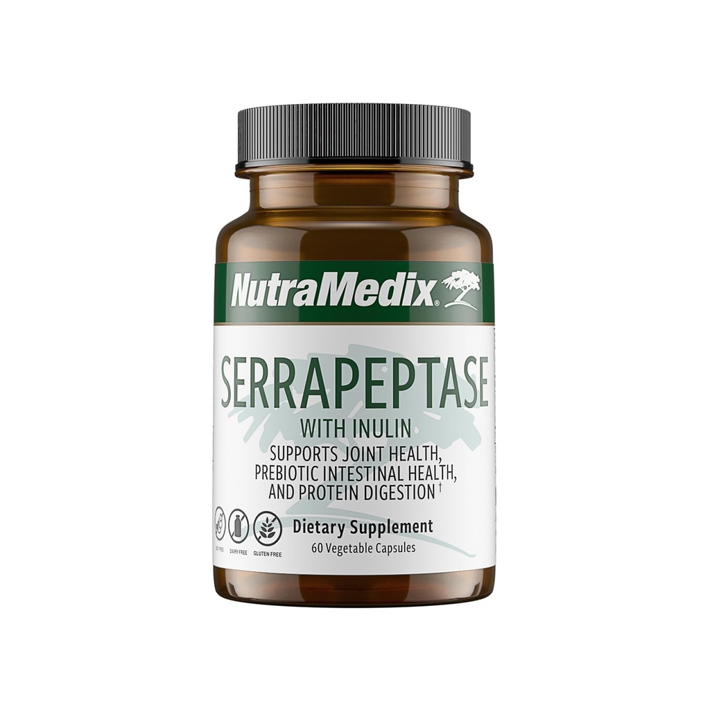 Nutramedix Serrapeptase Supplement - Proteolytic Enzymes for Digestion + Inulin - Digestive Health Support - Gluten, Soy ve Dairy-Free (60 Capsules)