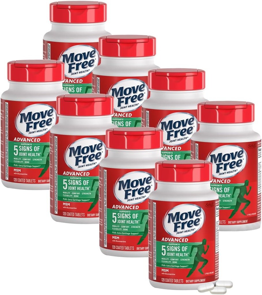 Free Advanced Glucosamine Chondroitin MSM Ortak Destek Supplement, Supports Mobility, Comfort, Strength, Flexability & Bone, 120 Tablets/40 Hizmet (8 Paket)