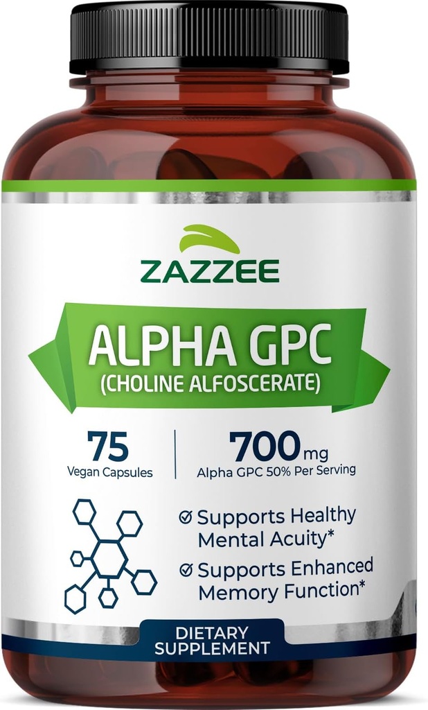 Zazzee Ekstra Güçlü Alfa GPC Choline, hizmet başına 700 mg, 75 Vegan Capsules,% 100 Pure Pharmaceutical Grade, 100% Vegetarian, Standardized for Potency and Sapphire, All- Natural and Non-GMOMO