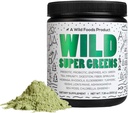 Άγρια τρόφιμα Ακατέργαστα Super Greens Σκόνη καθημερινή χυμός ποτό με προβιοτικά και Digestive Enzyme Blend - Ολόκληρα τρόφιμα Πηγή, 46 φυτά με βάση θρεπτικά συστατικά, μη GMO, Spirulina, Chlorella, Wheatgrass (30 υπηρεσίες)