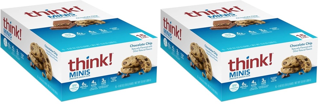 Düşün! MINIS protein Snack Bars, Gluten Free, Chocolate Chip, 15 Kont (Pack of 2)