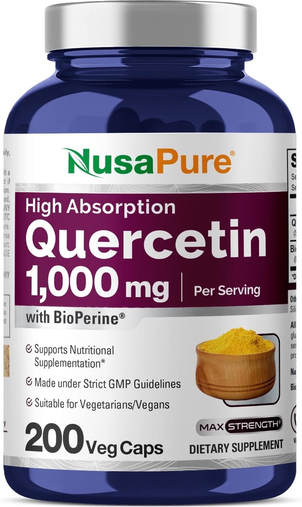 NusaPure Quercetin 1000 mg - 200 Veggie Caps (Non-GMO, Vegan, Vegetarian) Bioperine