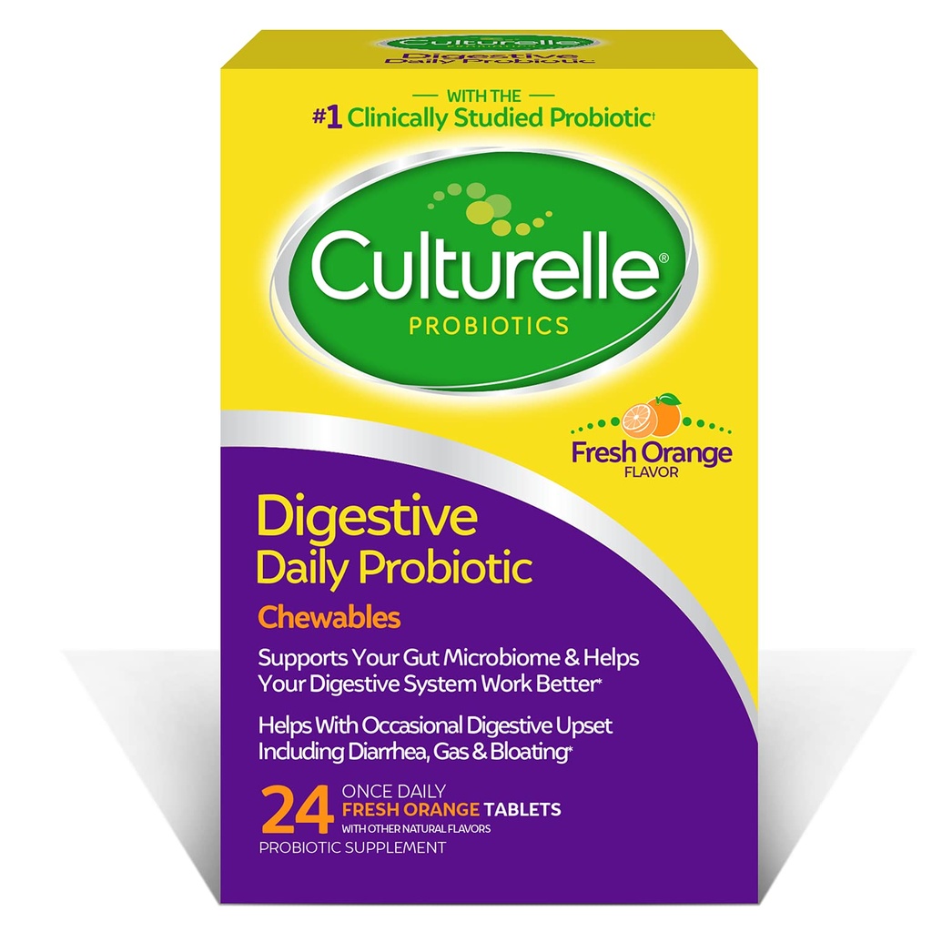 Culturelle Digestive Health Daily Probiyotik Chewables, Probiyotik For Men and Women, Most Klinikly Studied Probiyotik Strain, 10 Milyar CFUs, Supports Occasional Diarrhea, Gas & Bloating, 24 Count