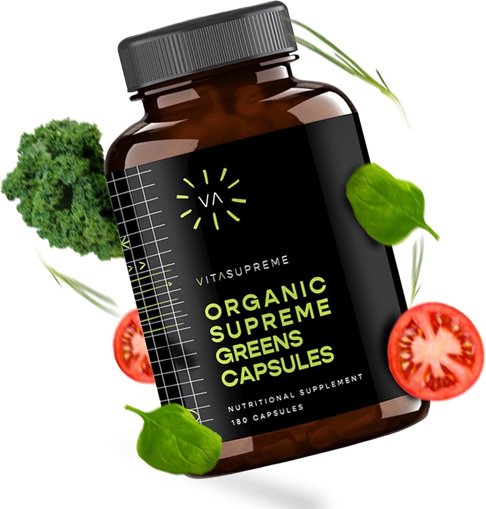 Βιολογικό Super Greens Superfood Κάψουλα, συμπλήρωμα διατροφής για την υγεία των ούρων, την ανοσοποιητική υποστήριξη, την πέψη, την ενέργεια, και περισσότερα (Non-GMO, Keto, Vegan) 180 κάψουλες, 1 συσκευασία