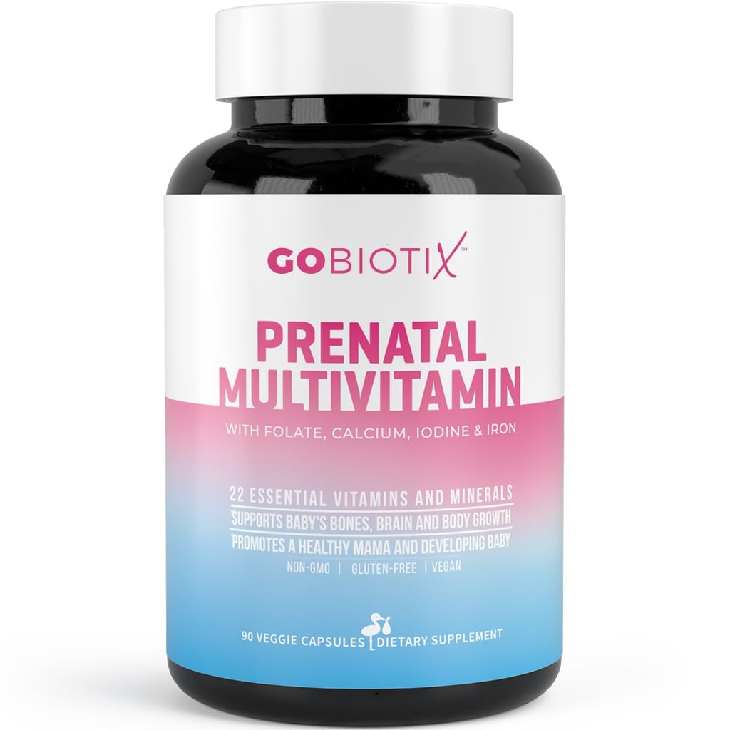 GOBIOTIX Kadınlar için Prenatal Vitaminler - Demir, Kalsiyum, D2, C, çinko & Folic Asit - Pre and Postpartum Essentials - Non-GMO - 90 Capsules