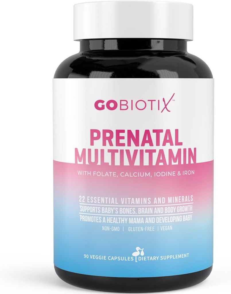 GOBIOTIX Kadınlar için Prenatal Vitaminler - Demir, Kalsiyum, D2, C, çinko & Folic Asit - Pre and Postpartum Essentials - Non-GMO - 90 Capsules