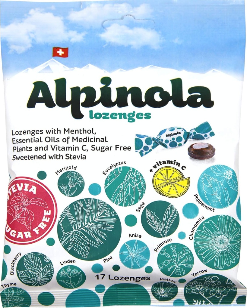 Alpinola Lozenges, Menthol, 20 Herbs ve Vitamin C, Sugar Free Stevia, 17 Count