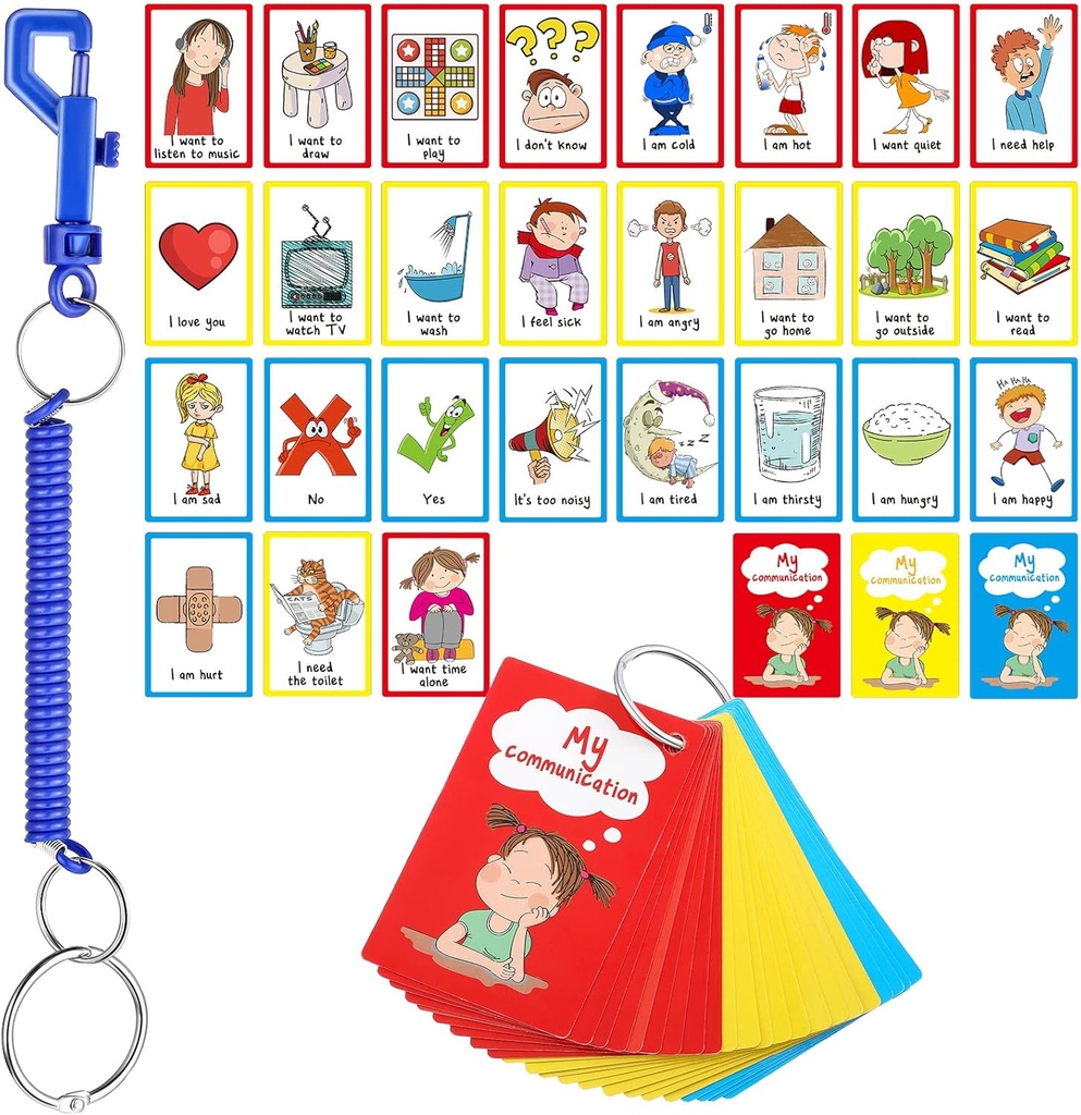 27 Autism Communication Cards Visual Aid Nonverbal Communication Board Speech Delay Feelings Emotions Flash Cards Autism Special Needs Cue Cards Language Learning Toys for Kids Children Adults
