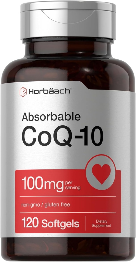 Horbäach CoQ10 100 mg Softgels | 120 Kont | Non-GMO ve Gluten Free Supplement Supplement Supplement