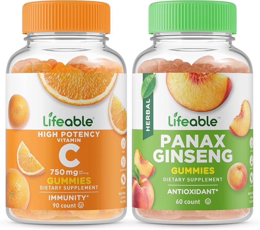 Lifeable Vitamin C 750 mg + Panax Ginseng, Gummies Sche - Great Tasting, Vitamin Supplement, Gluten Free, GMO Free, Chewable Gummy