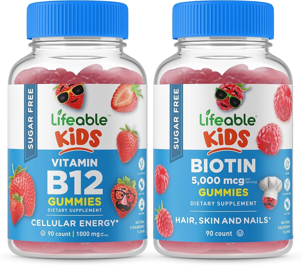 Lifeable Sugar Free Vitamin B12 Kids + Preciotic Fiber Kids, Gummies Sche - Great Tasting, Supplement, Gluten Free, GMO Free, Chewable Gummy