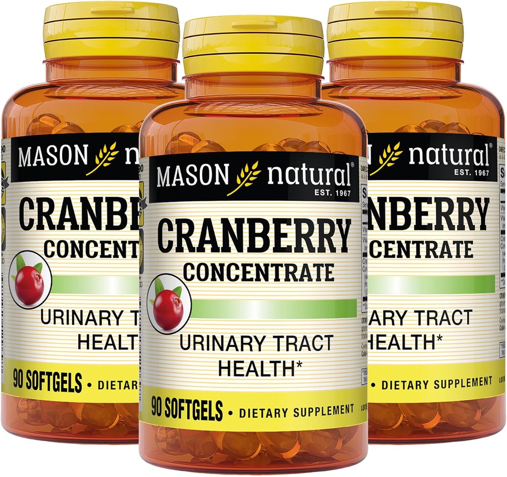 MASON NATURAL Cranberry 12:1 Vitamin C & E, Destekler Immune & Urinary Health, 90 Capsules, 3 Paket