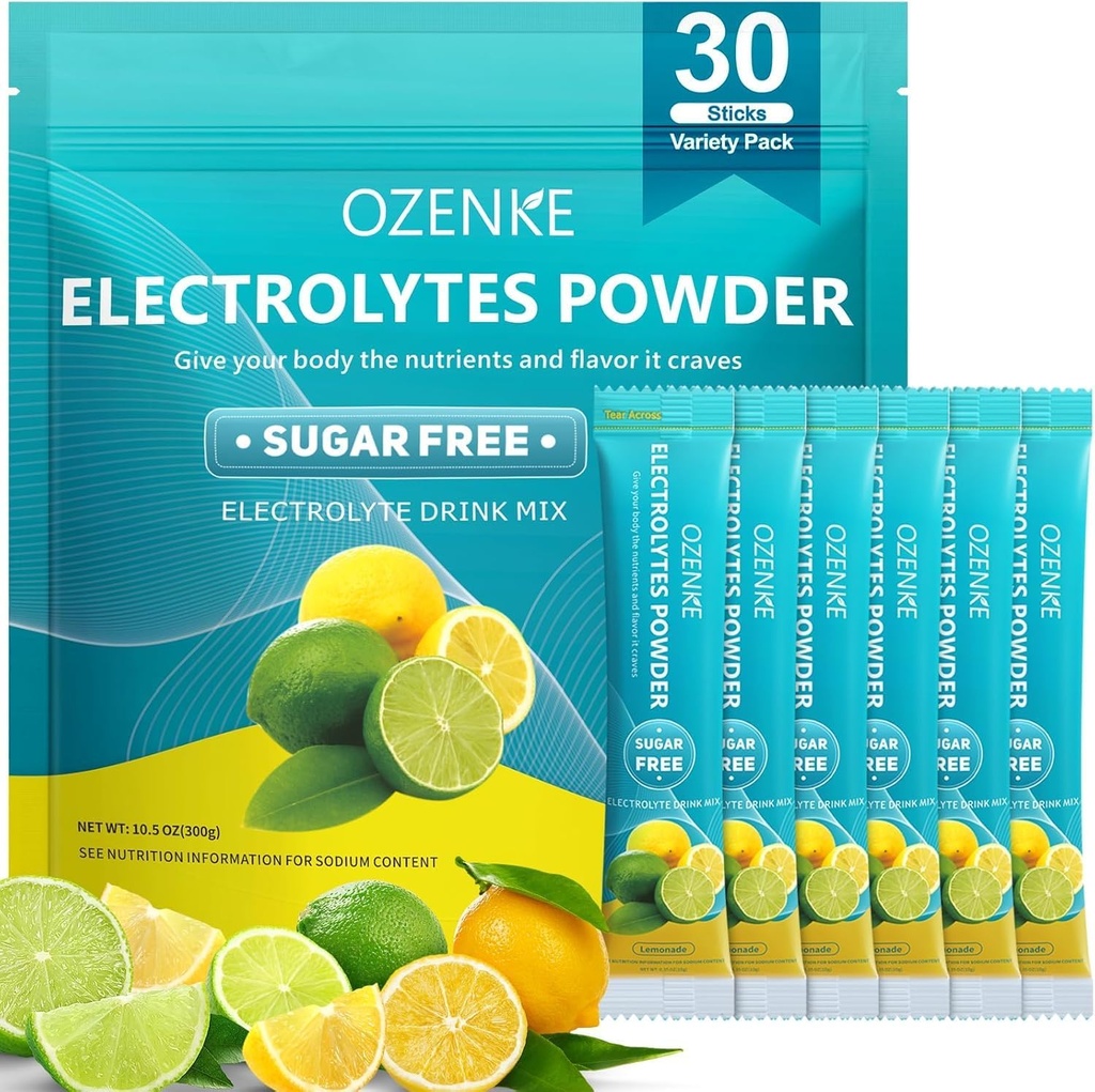Ηλεκτρολυτές Powder Packets, 30 Sticks Hydration Packets Ζάχαρη Δωρεάν, Ηλεκτρολυτές Ποτό Mix Φορητά Ηλεκτρολυτικά Packets για ταχεία ενυδάτωση, 0 Ζάχαρη & 0 θερμίδες, Λεμονάδα Γεύση