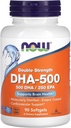 NOW Συμπληρώματα τροφίμων, DHA-500 με 250 EPA, Μοριακά Αποσταγμένο, Υποστηρίζει την υγεία του εγκεφάλου*, 90 Softgels