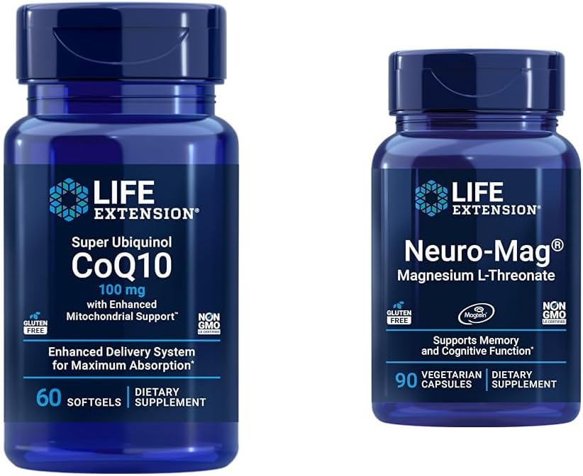 Life Extension Super Ubiquinol CoQ10 gelişmiş Mitochondrial Support & Neuro-mag Magnezyum L-threonate, Magnezyum L-threonate