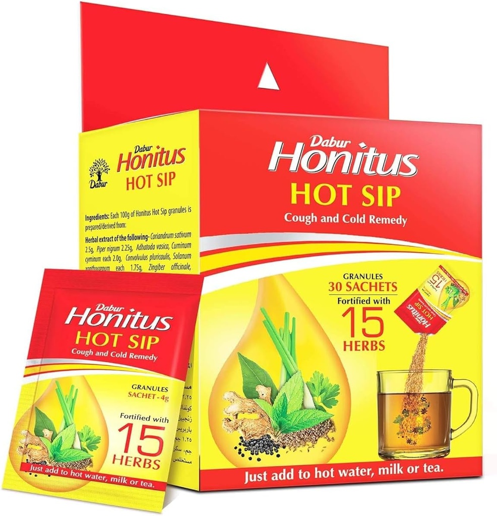 OTAA Honitus Hot Sip, Drug, 30 Sachets (4g x 30), Ayurvedic Kadha, Cough, Cold, Sore Throat, Natural Immunity ATM, Benzersiz 15 Her Paketi